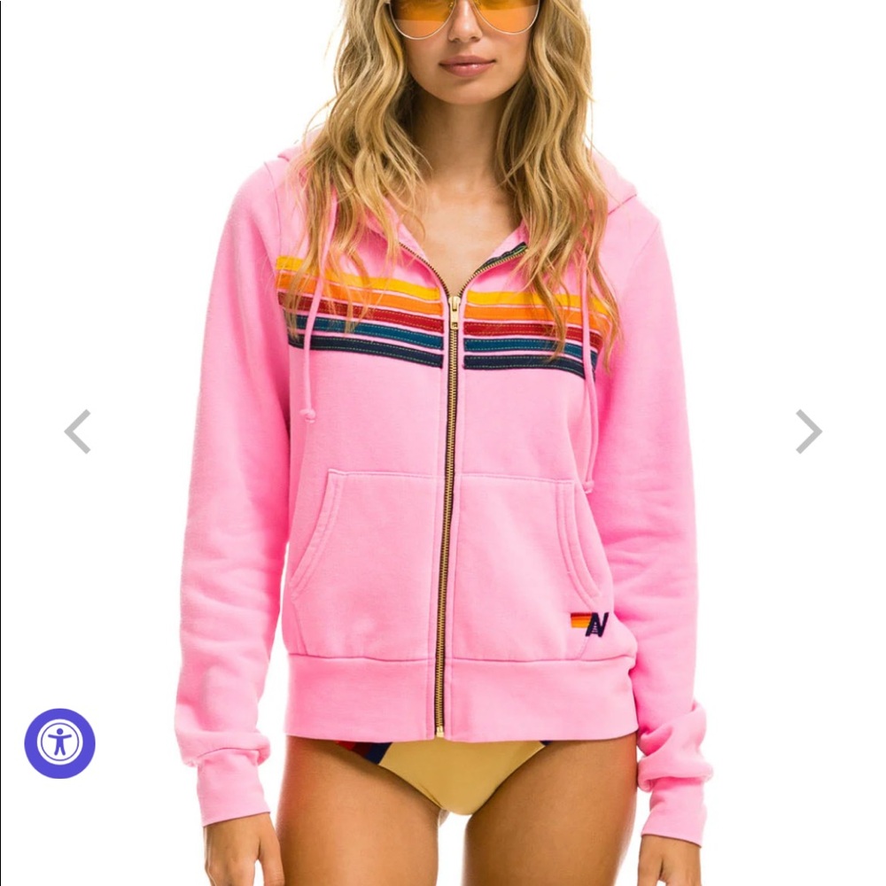 Neon Pink Aviator Nation 5 strip zip up